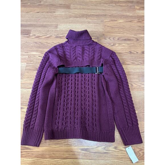 TIBI burgundy Cutout-Back Cable-Knit Wool-Blend Sweater size M/L - Picture 11 of 13
